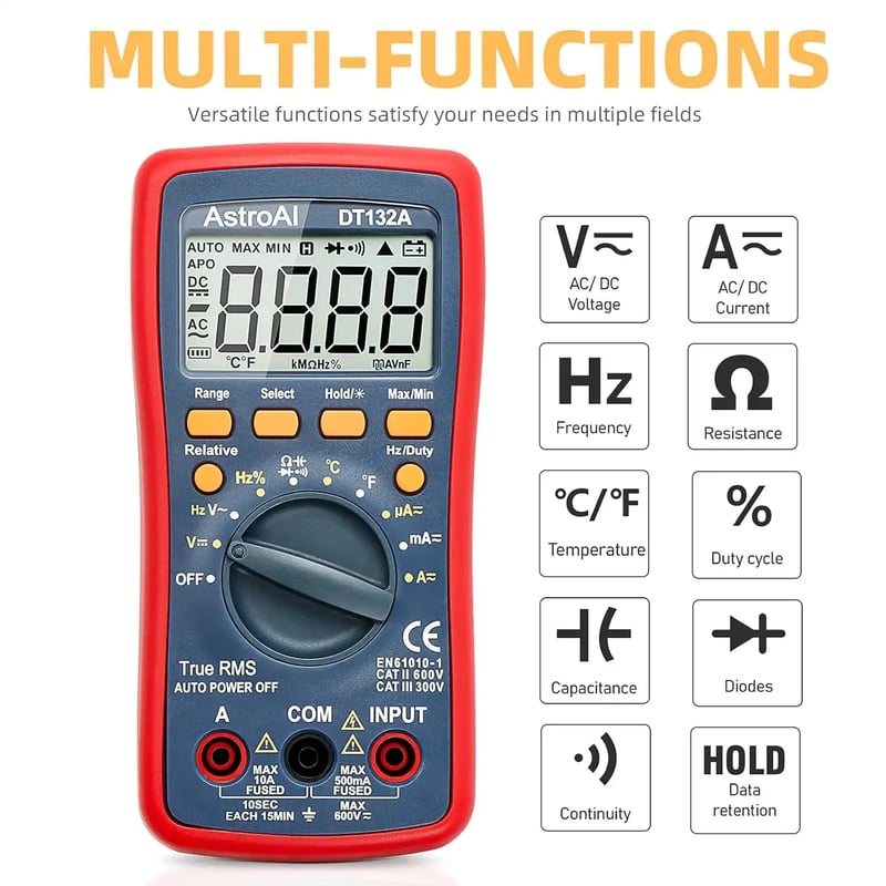 AstroAI 4000 Counts TRMS Digital Multimeter, Model DT132A