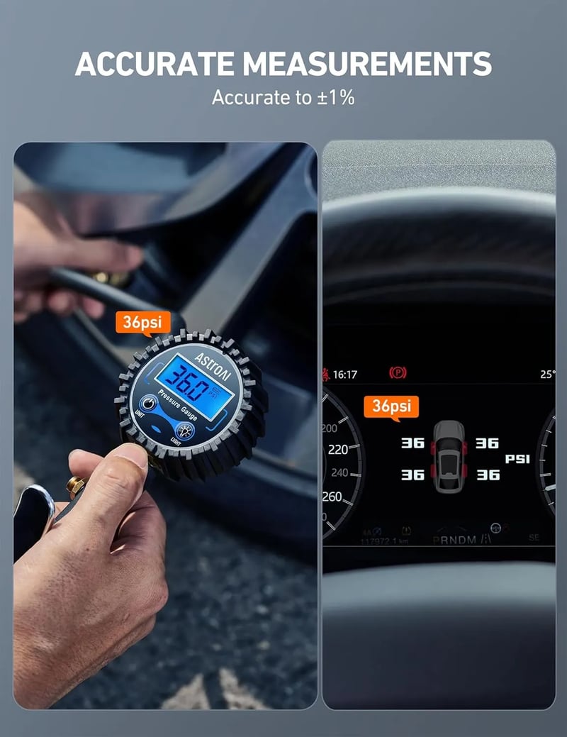 AstroAI Digital Tire Pressure Gauge with Inflator, Heavy Duty Air Chuck, Rubber Hose and Quick Connect Coupler, ​250 PSI, Model ATG250, Blue