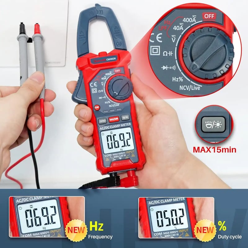AstroAI CM4K0R Digital Clamp Meter 4000 Counts, Measuring AC/DC Voltage, Amp, Resistance, Capacitance, Frequency, Continuity, Live Wire Test, etc.