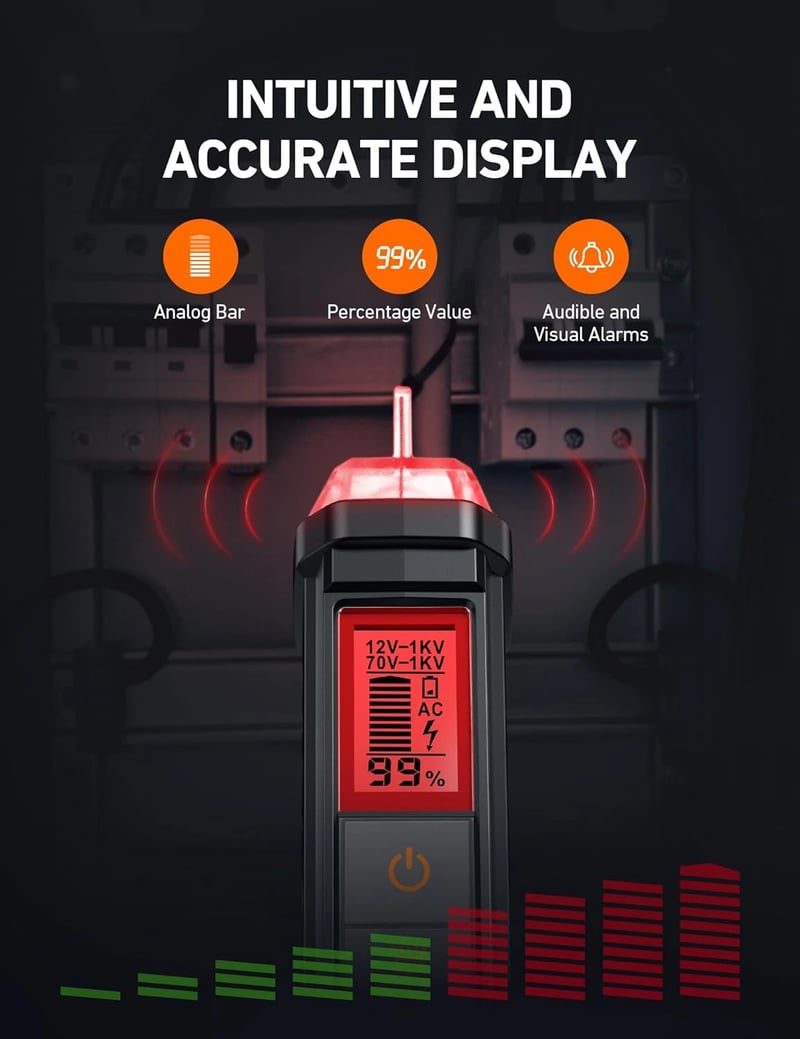 AstroAI VTS1000H Voltage Tester Non Contact Voltage Detector, Dual Range AC 12V/70V-1000V, Live Wire Test, LCD Percentage Display