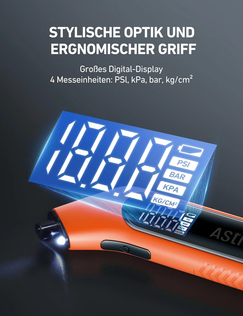 AstroAI Reifendruckprüfer Digitaler luftdruckprüfer 300 PSI Große Display mit Taschenlampe AAA-Batterie