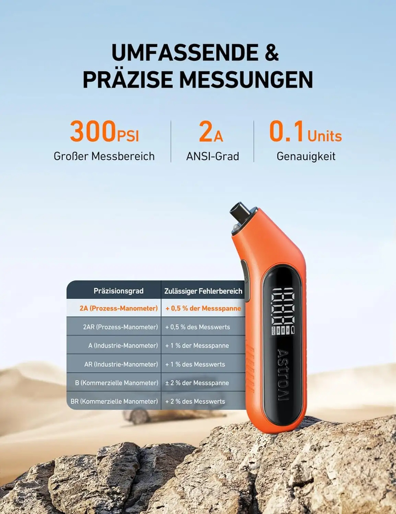 AstroAI Reifendruckprüfer Digitaler luftdruckprüfer 300 PSI Große Display mit Taschenlampe AAA-Batterie